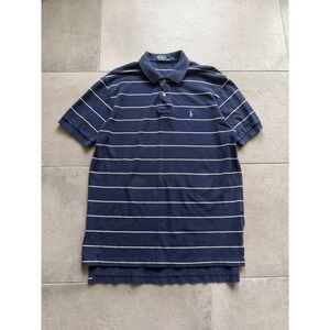 Polo Ralph Lauren Mens Large Navy Blue White Striped Short Sleeve Polo Shirt